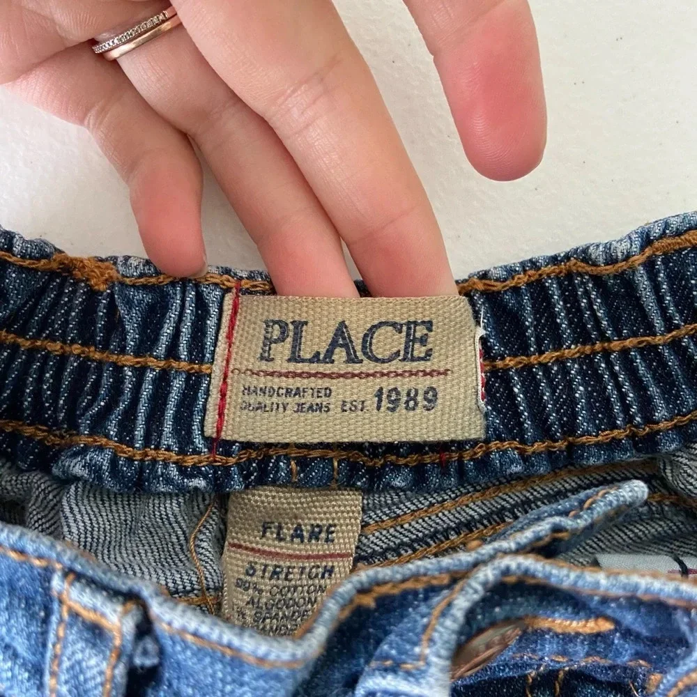 EUC |‎ Children’s Place baby girl’s elastic snap button flare stretch jeans 12mo